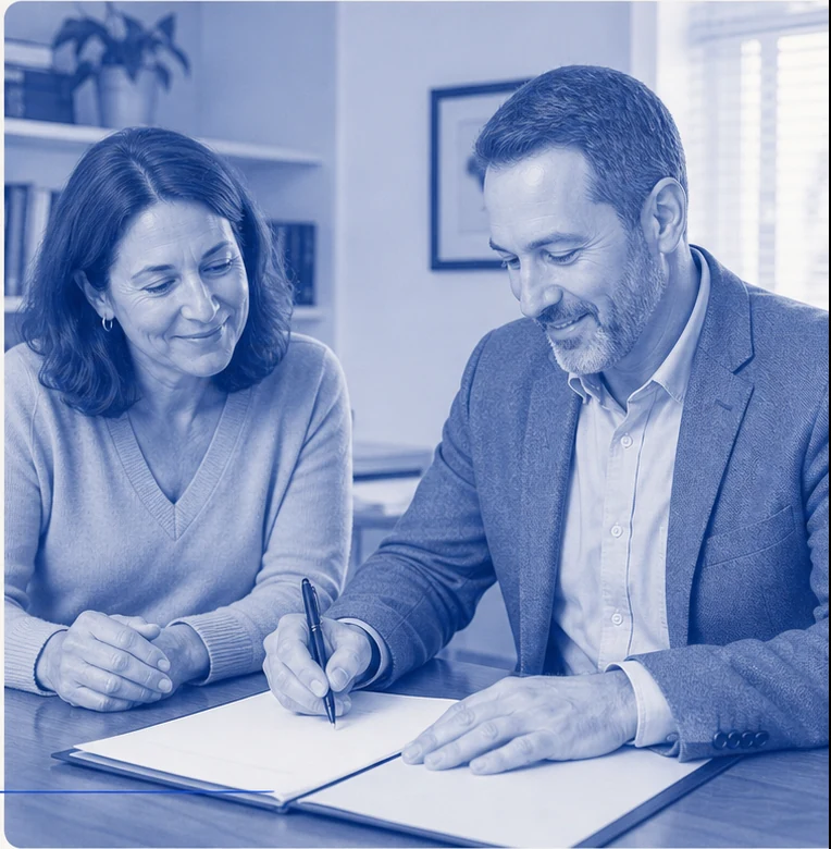 A licensed CPA preparing an engagement while a nonprofit director reviews the work