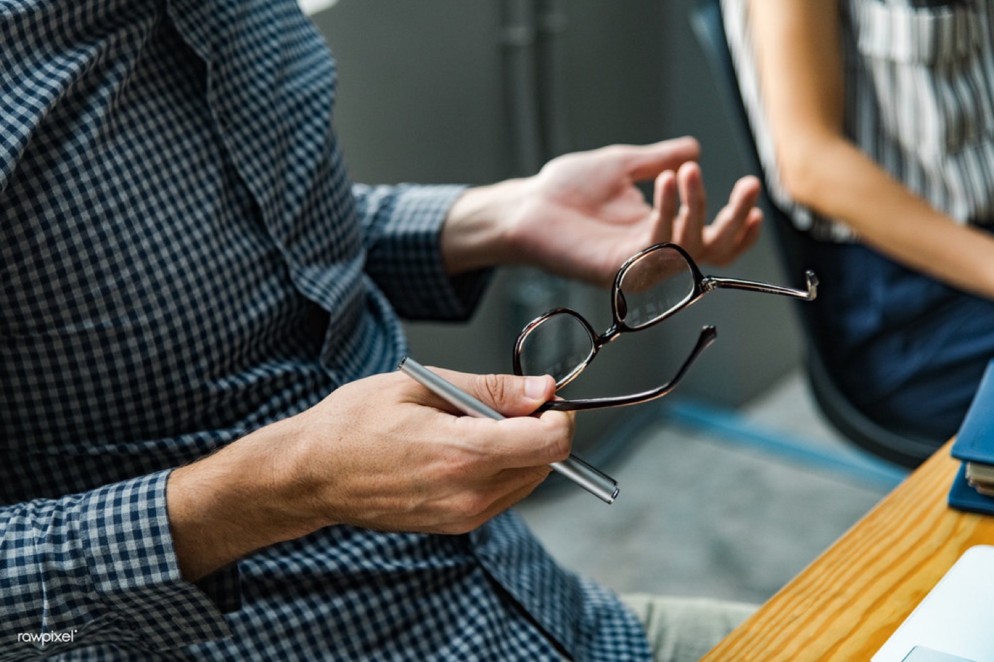Professionals discussing a case in a focused meeting